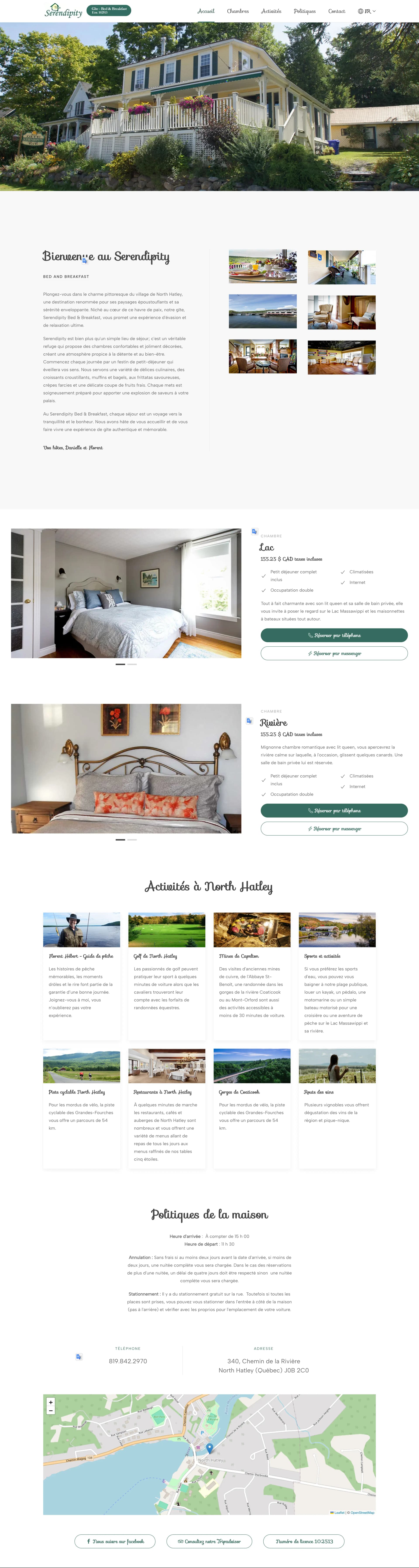 Design site web responsive pour Serendipity B&B — bed & breakfast à Bromont, Québec